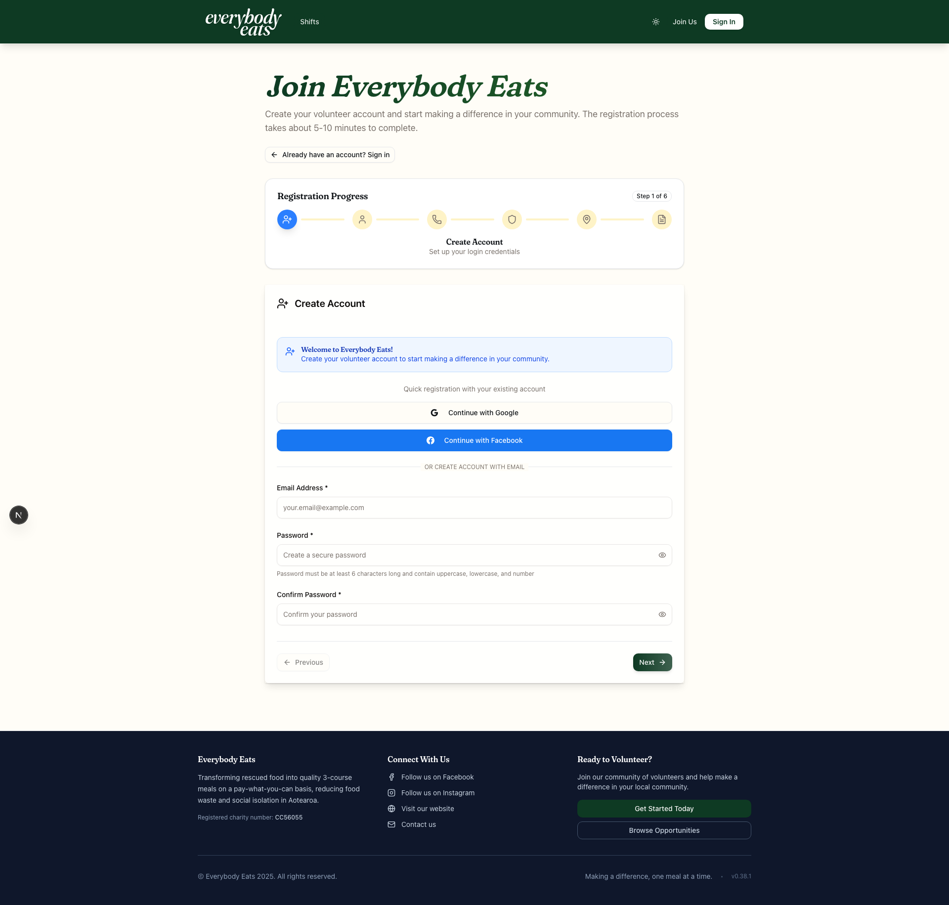 Registration Interface