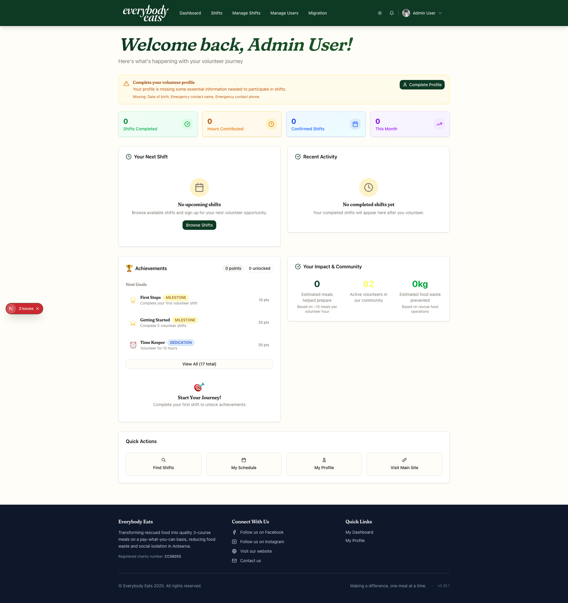 Volunteer Dashboard View