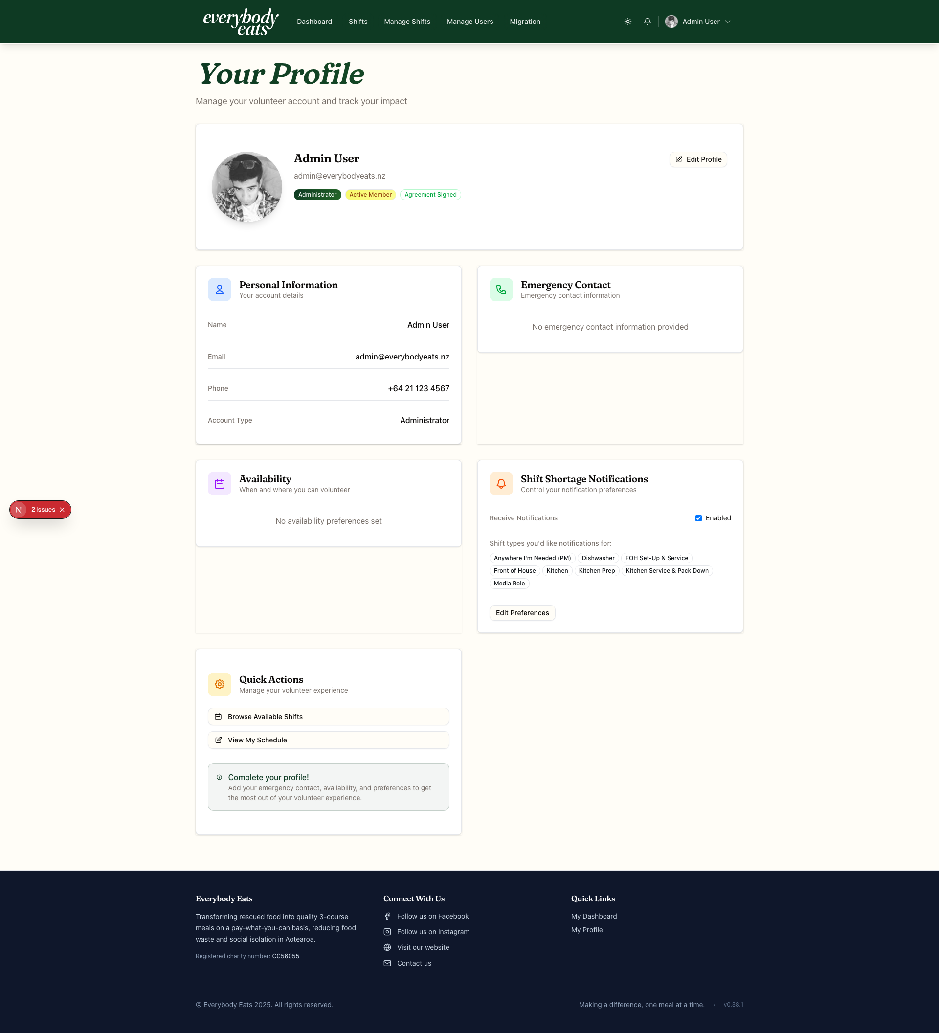 Volunteer Profile Interface